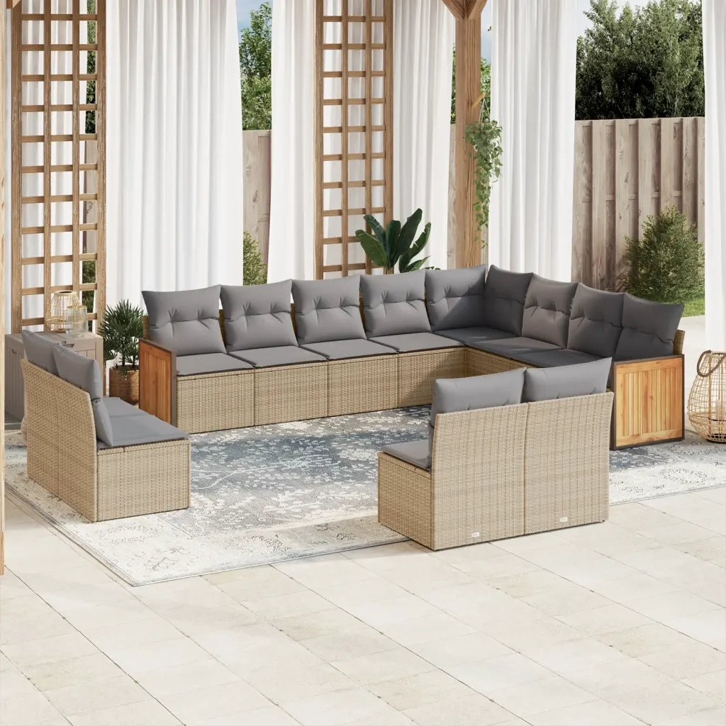 Set Divani da Giardino 12 pz con Cuscini Beige in Polyrattan 3228152