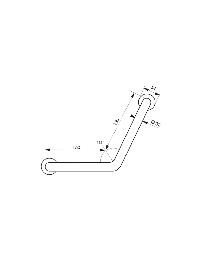 Maniglione bagno disabili, barra di ausilio angolare, 135° 350x350mm, diametro Ø 32mm, acciaio inox 304 satinato - THIRARD