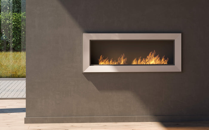 Camino a Bioetanolo da Parete/Incasso 120x49 cm Frame 1200 Inox con Vetro