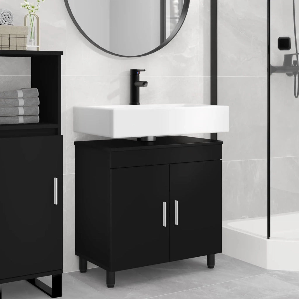 Mobiletto da bagno Nero 60 x 35 x 60 cm Legno ingegnerizzato