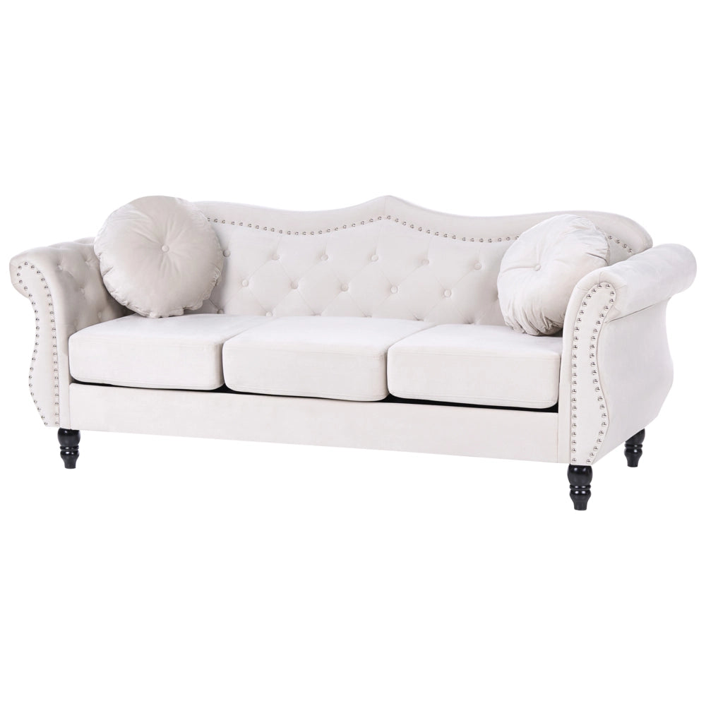 Set da soggiorno Velluto beige 2 posti 3 posti Button Cuscini trapuntati Braccia arrotolate Glam