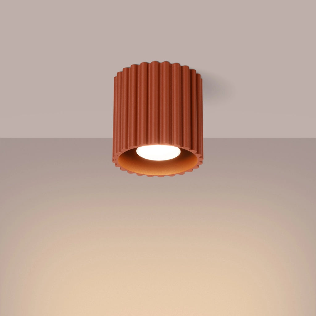 Spot soffitto VISTAO rigato tondo ocra rossa GU10 10cm