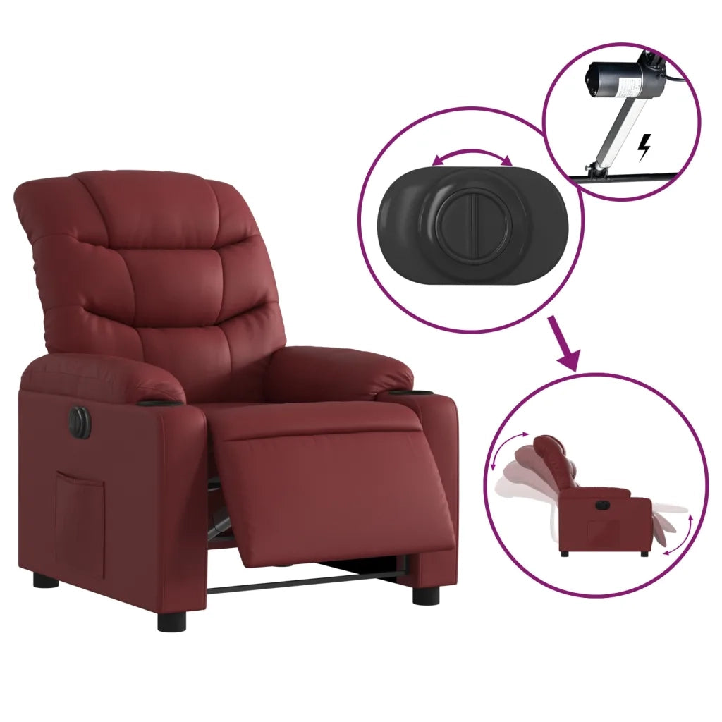 Poltrona | Sedia Relax Reclinabile Elettrica Rosso Vino in Similpelle