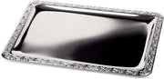 Dienblad in acciaio inossidabile con bordo decorativo, 60 x 40 cm, rettangolare, argento