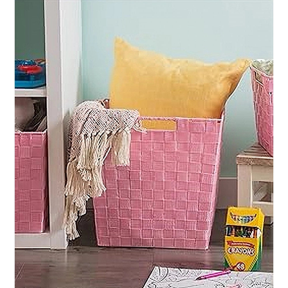 Trade Shop - Portaoggetti Cesto In Tessuto Intrecciato 38 X 26 X 25cm Con Maniglie Rosa 79041 -