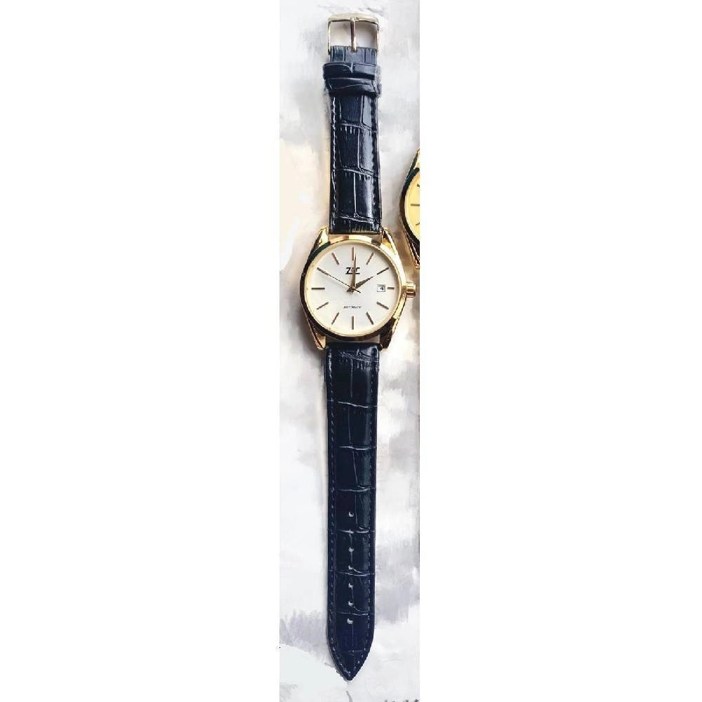 Trade Shop - Orologio Da Polso Zcc Z003 Analogico Automatico Data Elegante Nero Dorato Bianco -