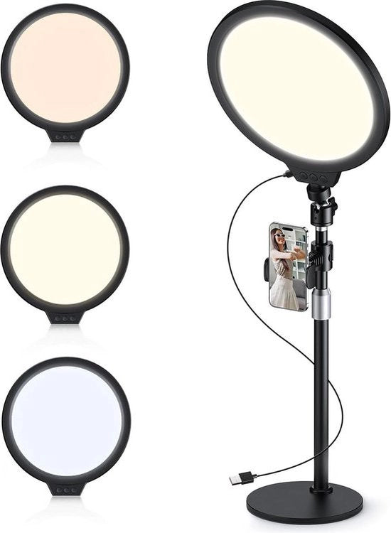 Pannello di illuminazione LED 10" - Lampada da scrivania per creatori di contenuti - Altezza e angolo regolabili - Streaming/Videoconferenza/Tiktok/YouTube/GameLive