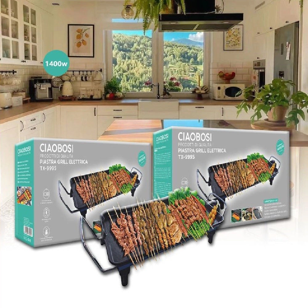 Trade Shop - Piastra Griglia Elettrica Potenza 1400w Cucina Con 2 Piastre Di Cottura Tx-9995 -