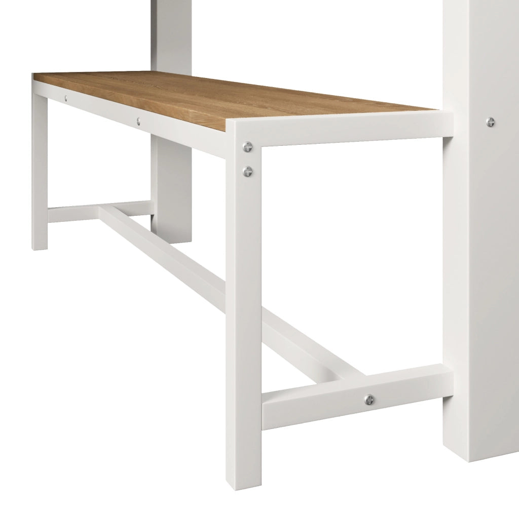 Letto a soppalco 140x200 cm in metallo con scrivania, LED e scaffali bianco
