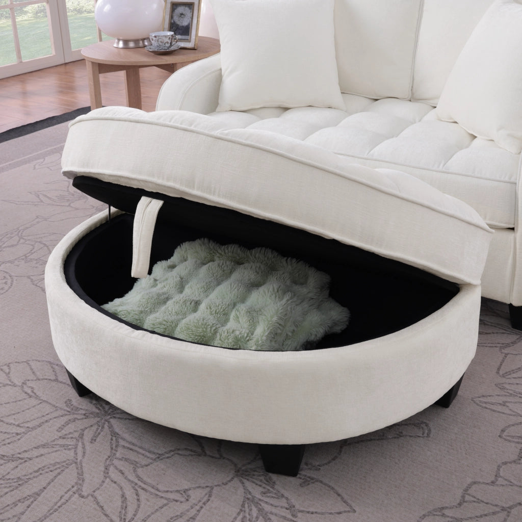 Divano letto 2 in 1 con pouf contenitore; tessuto traspirante; legno di eucalipto; beige 132 Ã— 129 Ã— 93 cm