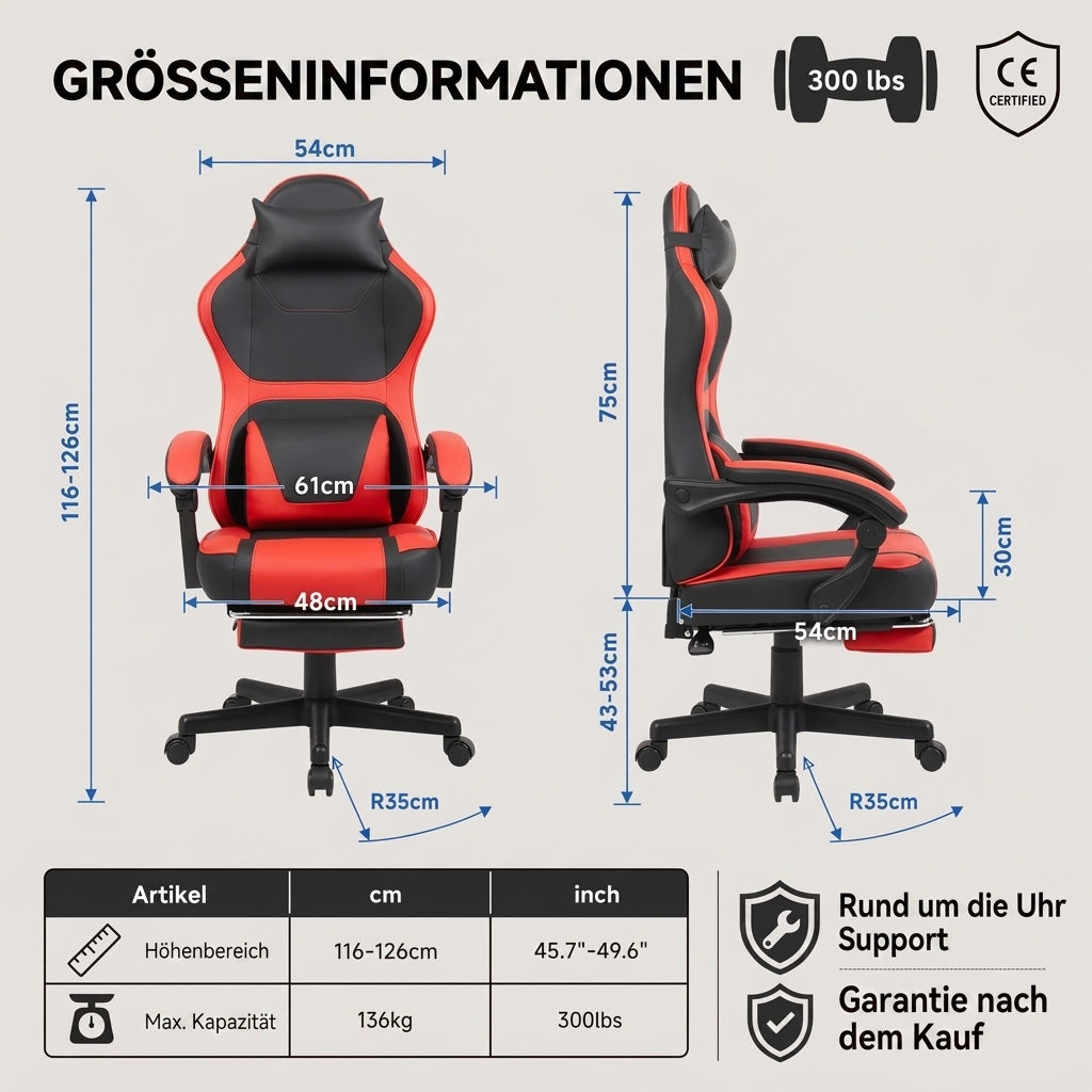 Sedia gaming con tasca posteriore e cilindro pneumatico a 3 livelli in PVC nero rosso 77 × 25,5 × 59,0 cm