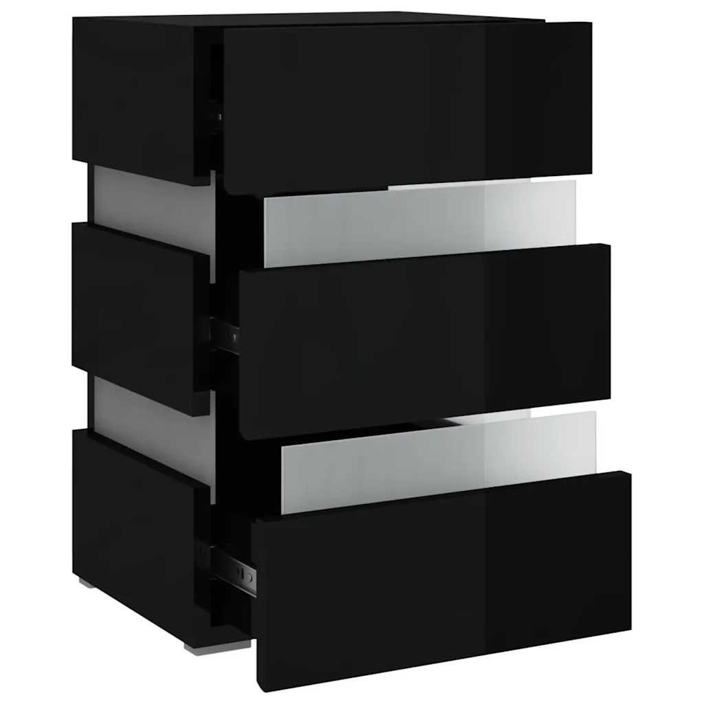 Comodino con LED Nero Lucido 45x35x67 cm in Legno Multistrato