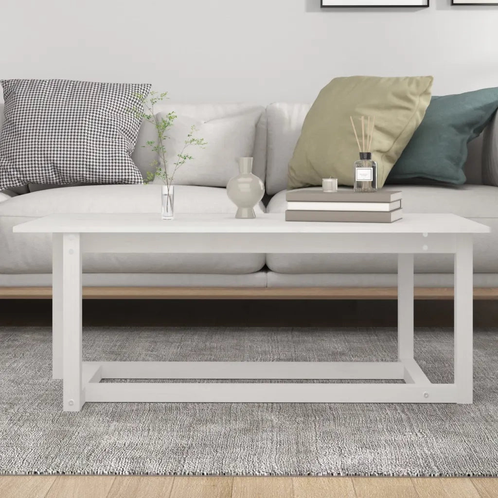 Tavolino da Salotto-Tavolino da soggiorno Bianco 110x55x45 cm Legno Massello di Pino