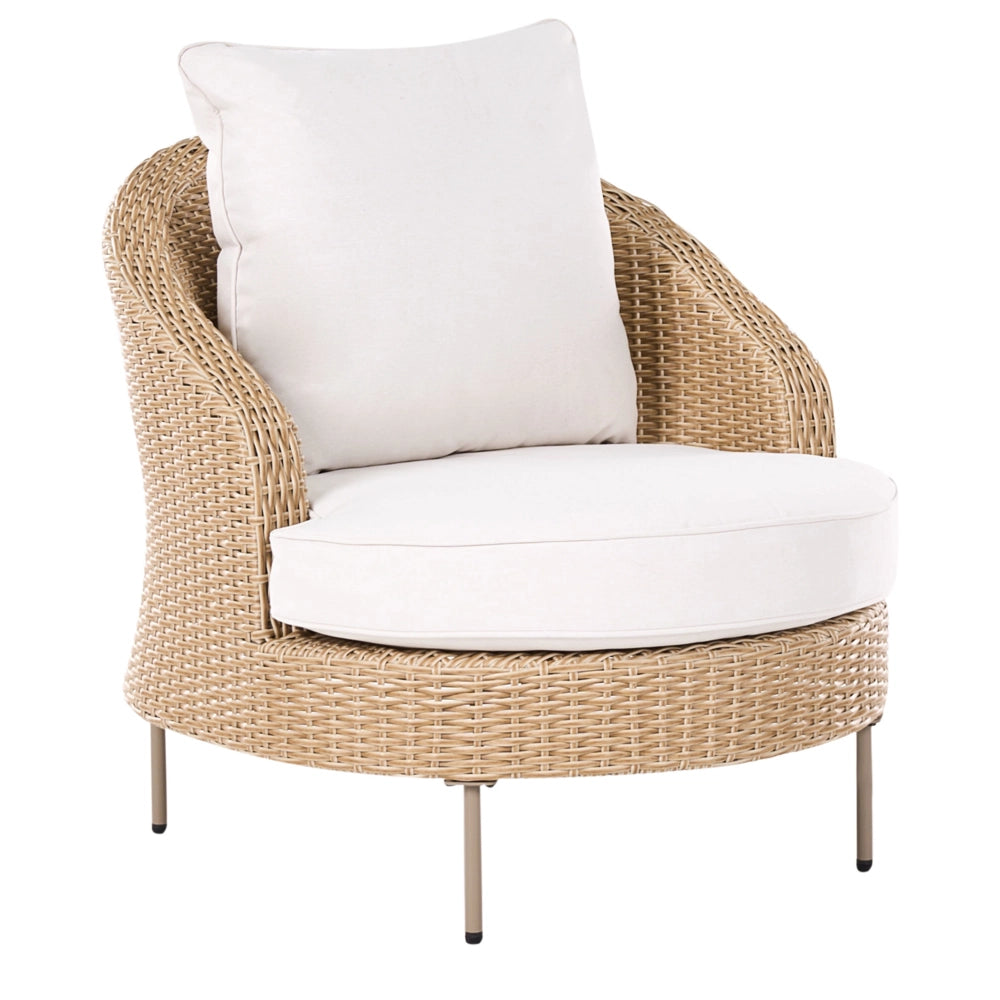 Poltrona da giardino in rattan in vimini beige con poggiapiedi esterno giardino stile boho