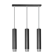 Lampada a sospensione Kibo in acciaio nero con finiture cromate