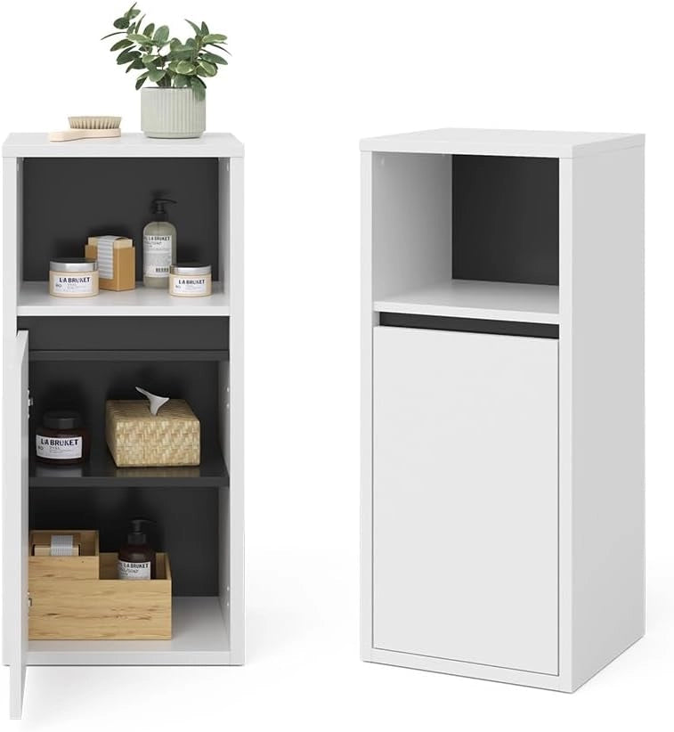 Mobiletto bagno Viola, Bianco, 38 x 80 cm, per montaggio a parete con vani a giorno e vani chiusi