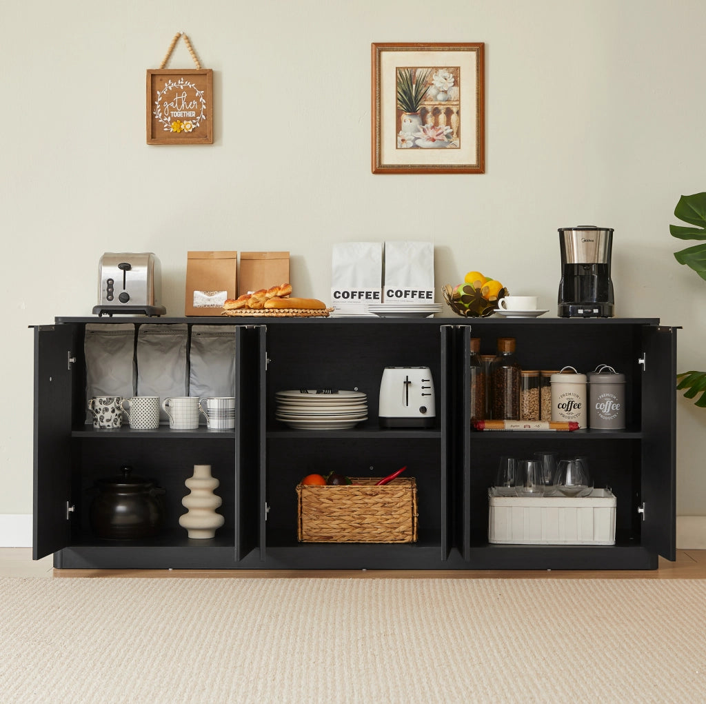 Credenza 170x40x70;5 cm a 6 ante in MDF con pannelli ondulati; nero