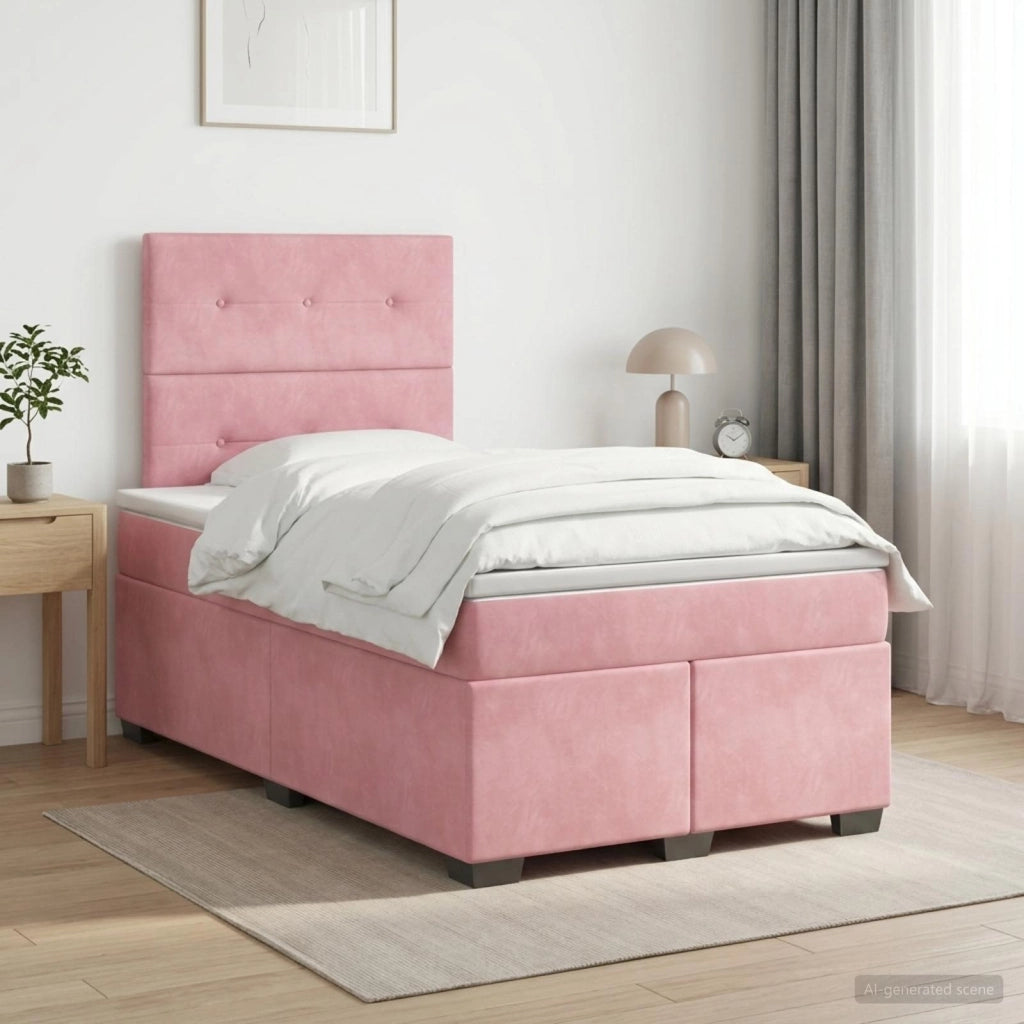 Letto box spring con materasso Rosa 120 x 200 cm Velluto 3453625