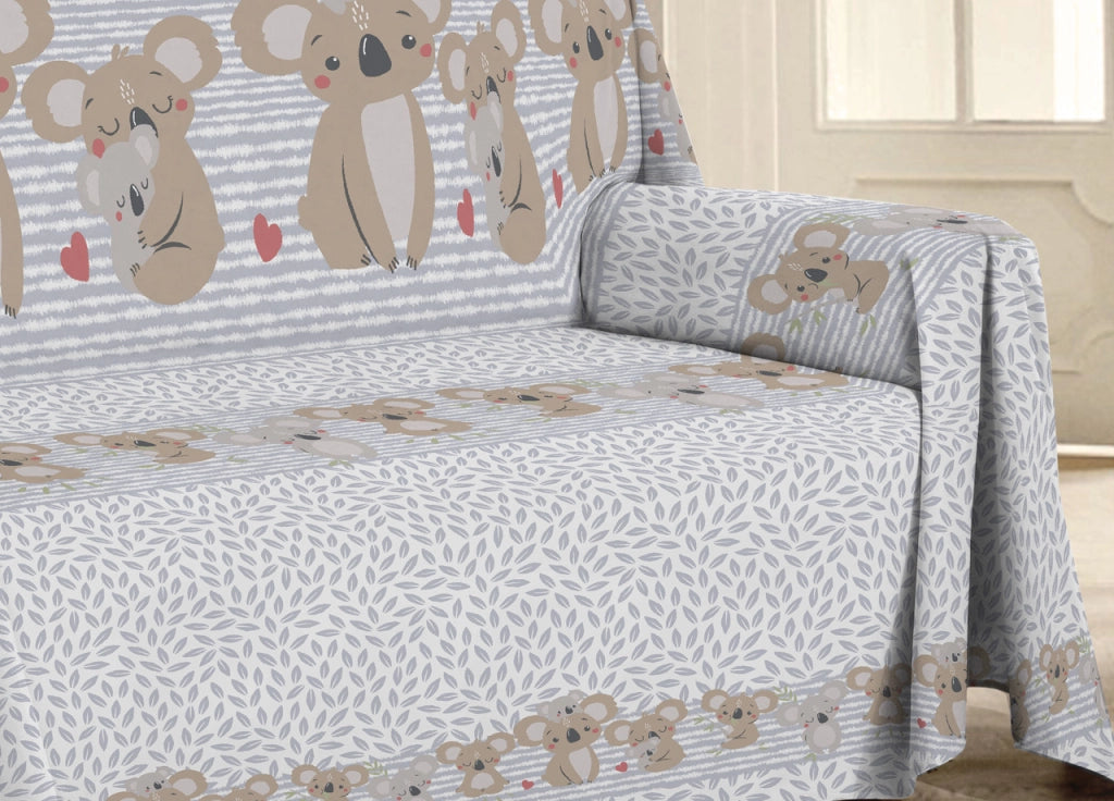 Telo Arredo Multiuso Linea Pensieri Delicati In Cotone Disegno Koala Family - Matrimoniale - Grigio