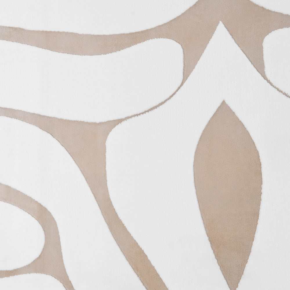 Tappeto da Soggiorno Beige e Bianco Jacquard 160 x 230 cm a Pelo Alto Rettangolare in Poliestere con Retro Antiscivolo Stile Moderno