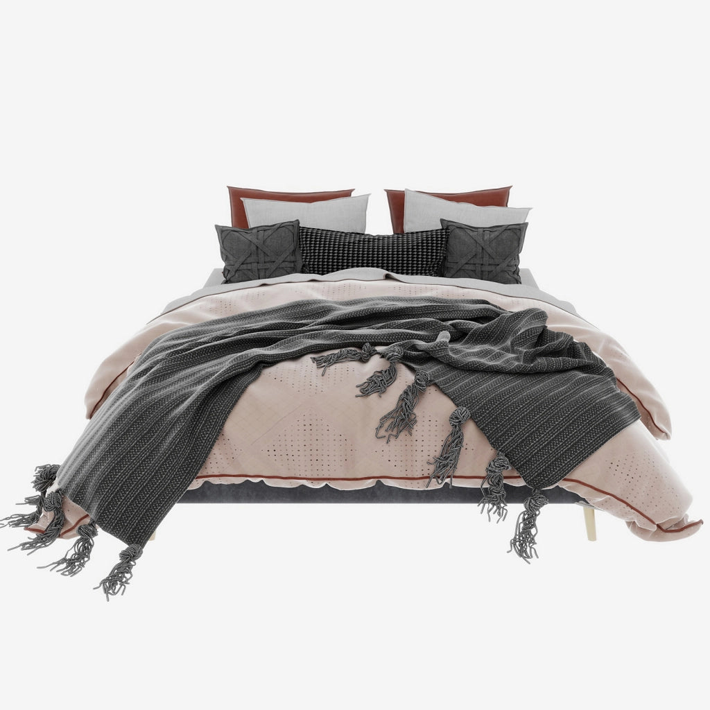 Letto matrimoniale basso 160 × 200 cm con LED, senza materasso, in tessuto e metallo, grigio moderno