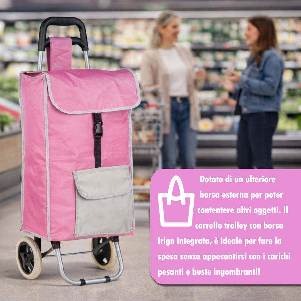 Carrello Trolley Frigo Modello Zeus Rosa Ruote e Manico Ergonomico 35x30x90cm