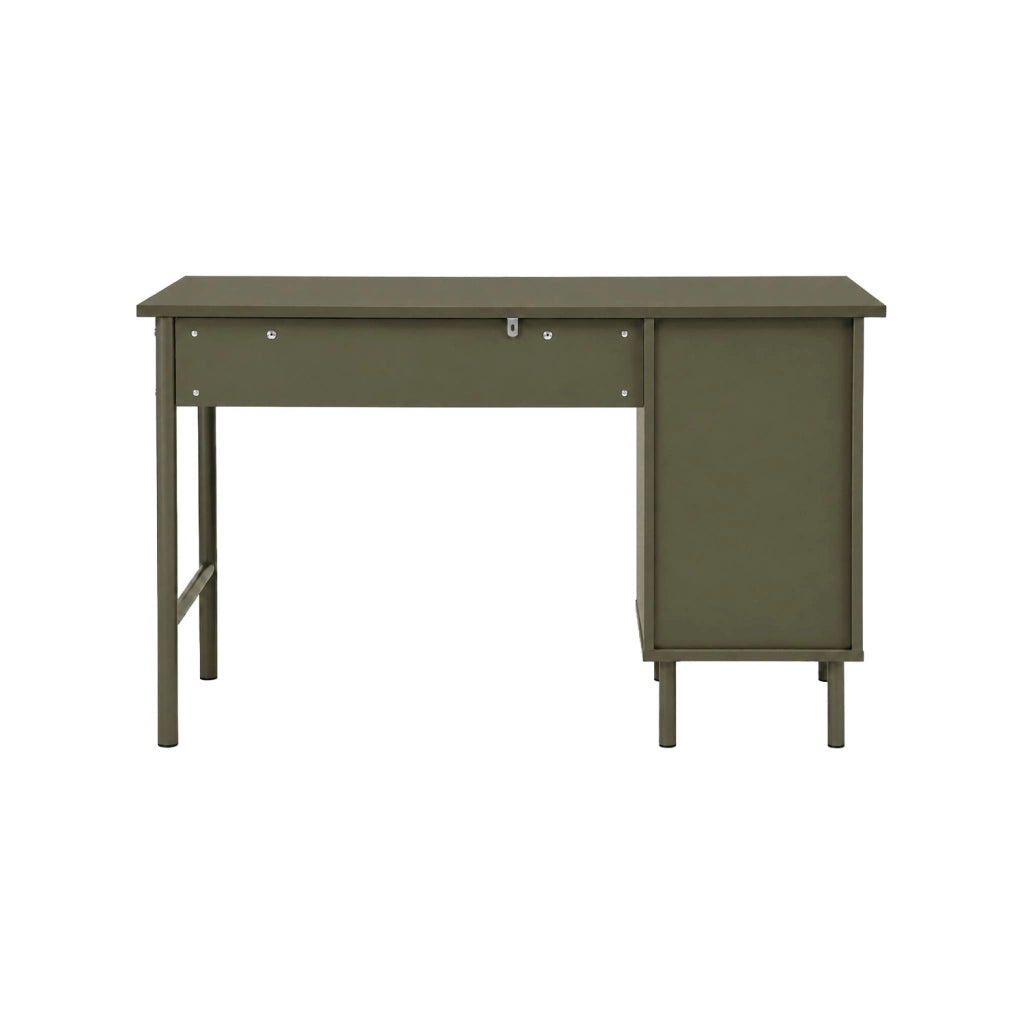 Scrivania decorata in legno e metallo 1 cassetto 1 anta, verde kaki