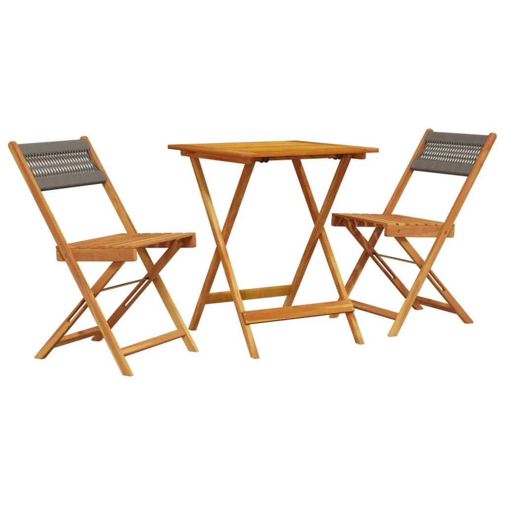 Set da Bistrot 3pz | Set Salotto da Giardino Grigio in Polipropilene e Legno Massello