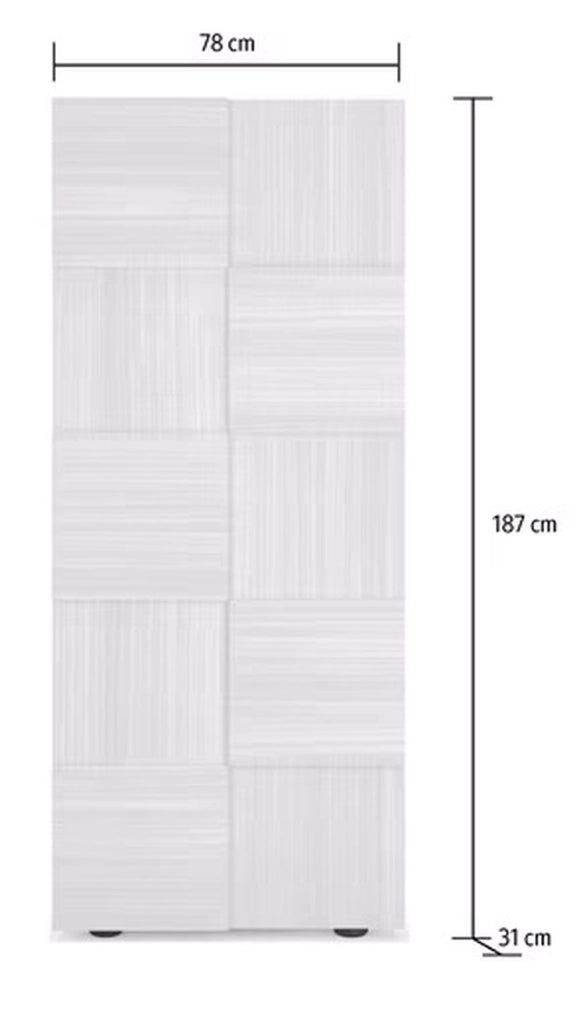 Armadio Camera da Letto Comerio, Guardaroba 2 Ante 2 Ripiani, 78x186.5h cm Bianco Lucido