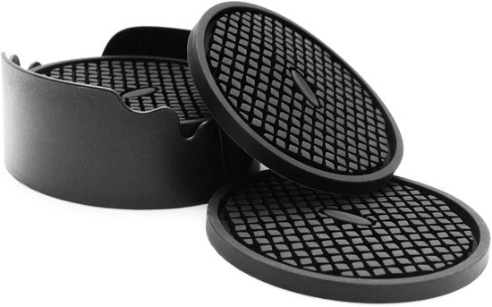 Set di 6 supporti in silicone con astuccio - Profondamente scanalati, assorbenti, supporto grande da 10 cm - Perfetti per bevande calde e fredde (nero)