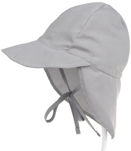 Cappello per bambini, copricapo estivo per bambini, cappello per neonati con protezione collo e strisce, cappello flapper, cappello UV protettivo per spiaggia (XS: idoneo per circonferenza capelliera 44-48 cm) - grigio