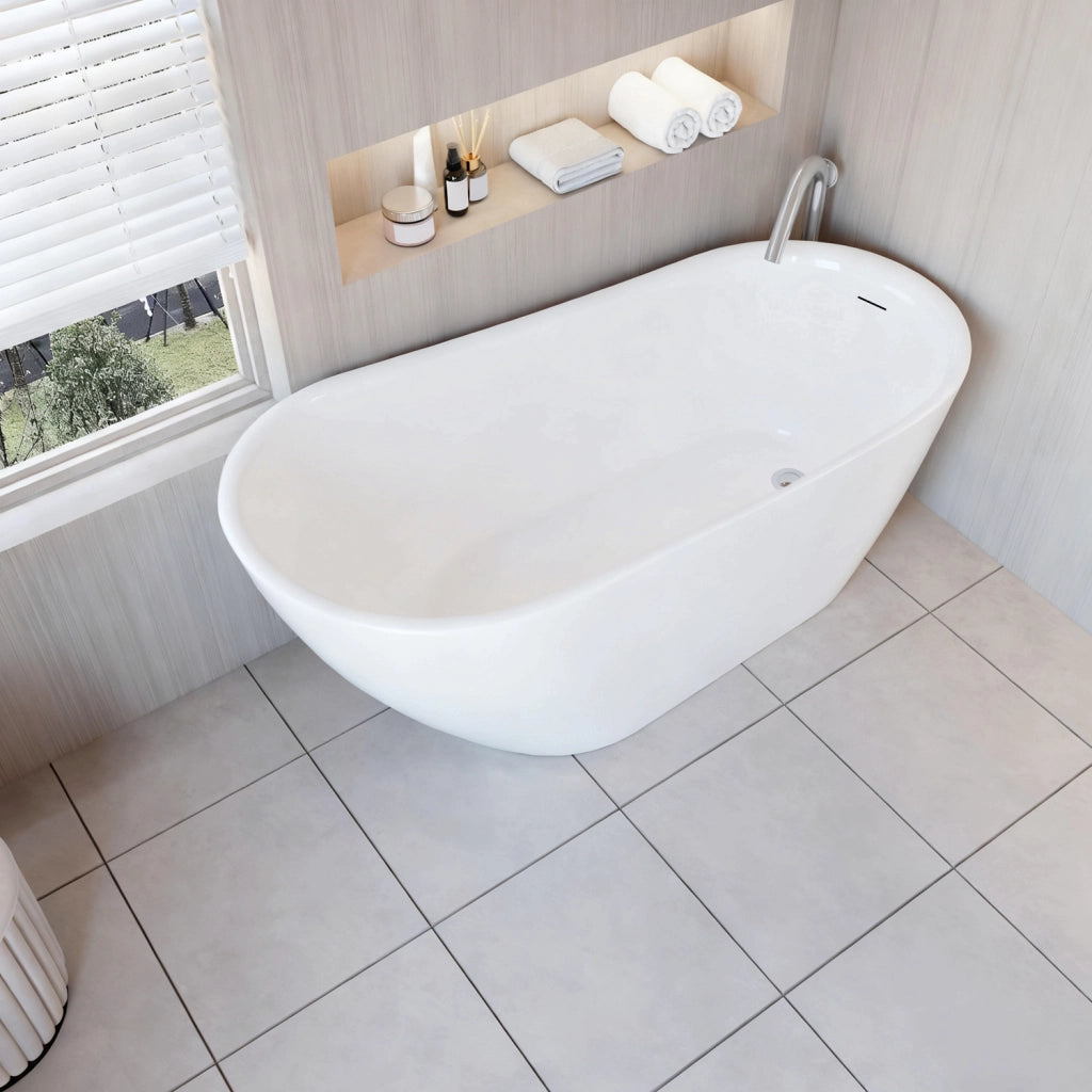 Vasca da Bagno a Isola Freestanding in Acrilico da 160x72x73 cm, Colore Bianco, Forma di Ovale Irregolare