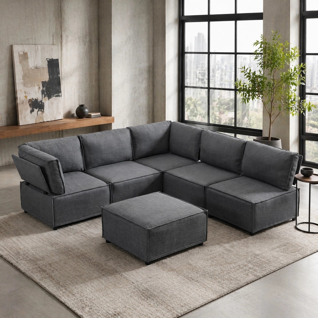 Divano modulare angolare - componibile con funzione letto - in tessuto - grigio scuro