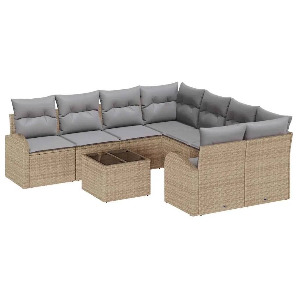 Set di divani con cuscino 9 pcs Beige e grigio polyrattan 3354649