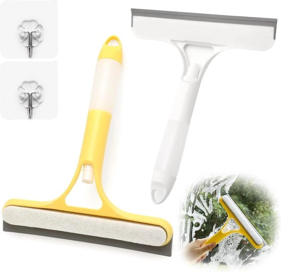 Set di 2 asciugamani da doccia in silicone con funzione di spray - Asciugamano da doccia 3 in 1 con spugna - Asciugamano da doccia con gancio per finestra, porta vetro, doccia - 21,5 x 25,7 cm - bianco e giallo