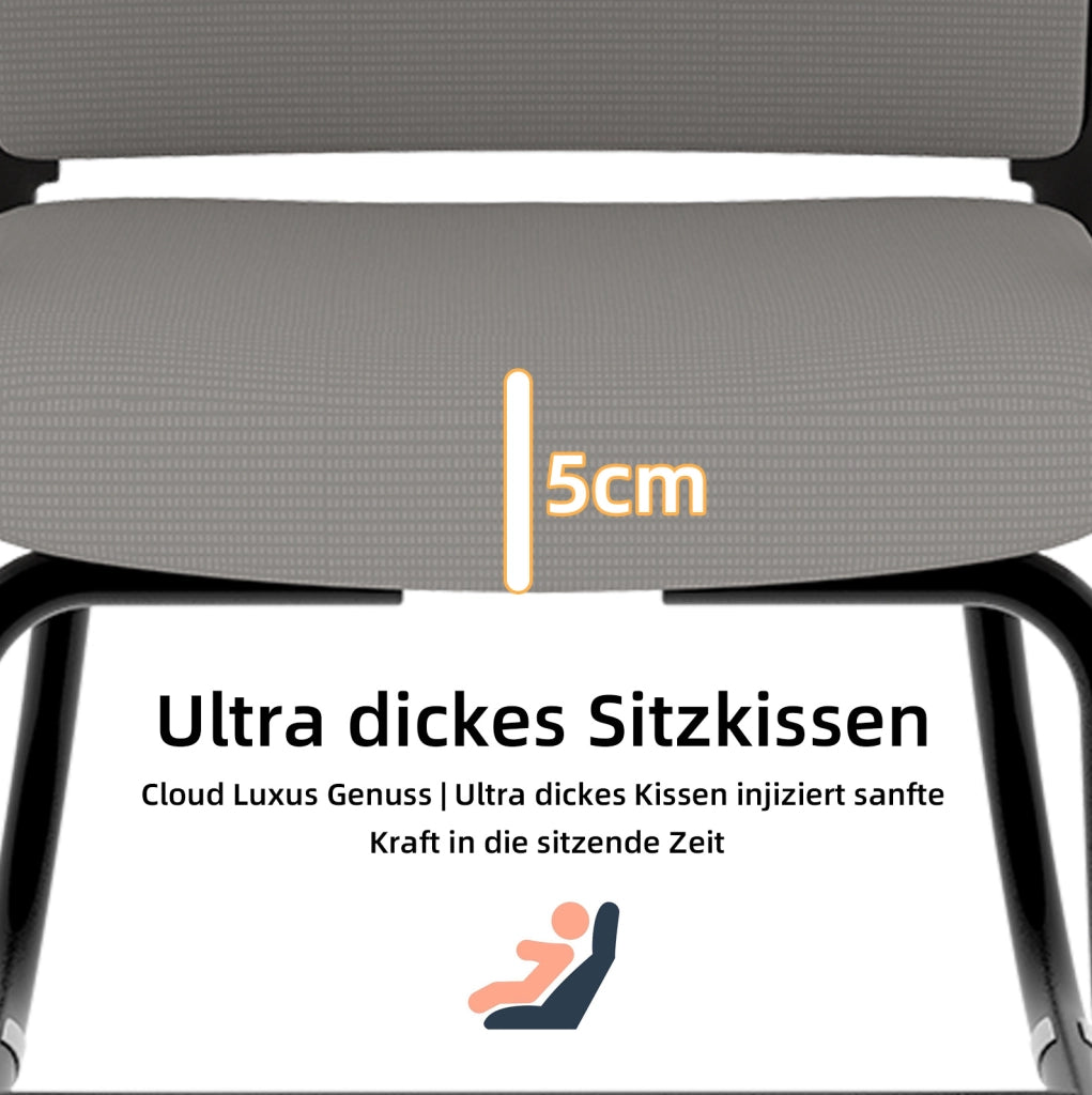 Sedia da ufficio con schienale in rete e struttura a slitta; tessuto e mesh grigio e nero