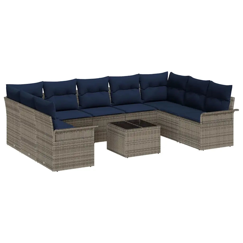 Set Divano da Giardino con cuscino 10 pcs Grigio polyrattan