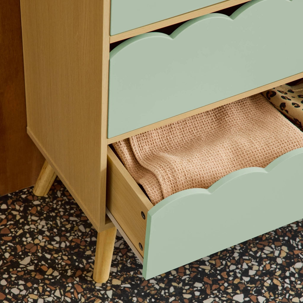 Cassettiera per bambini effetto legno 3 cassetti, verde
