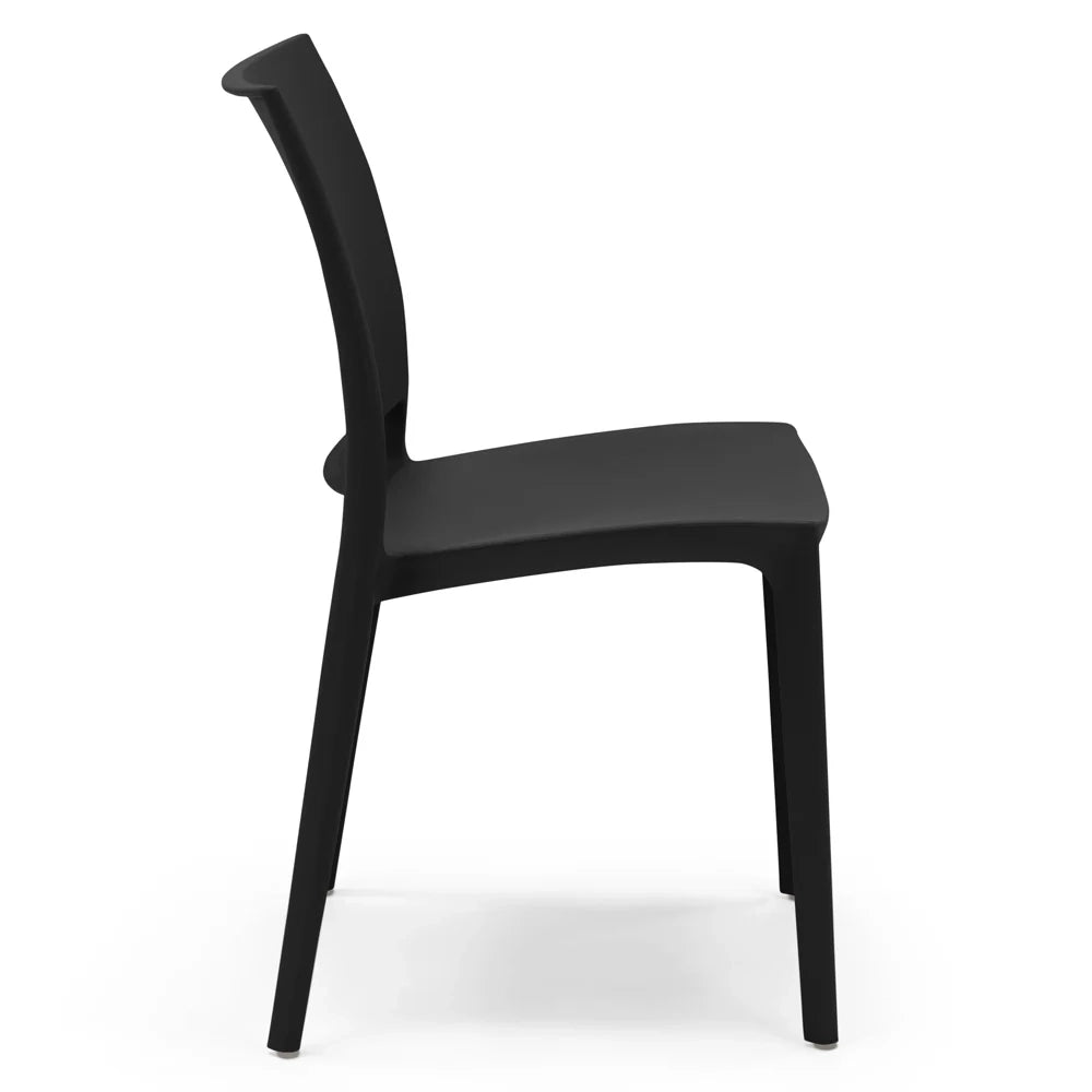 Set 4 sedie in polipropilene MOON impilabile resistente ai raggi UV design moderno ideale per sala da pranzo, cucina, giardino, bar, colore Nero Grafite