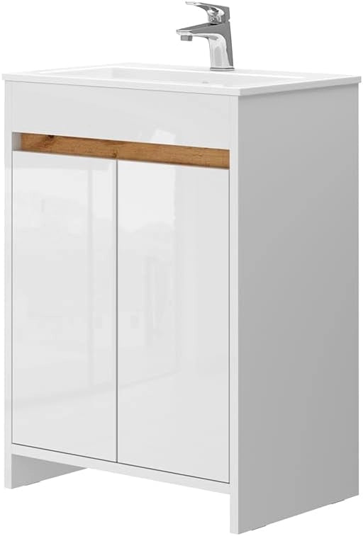 Set di mobili da bagno Lemgo, Bianco lucido, 59.6 cm, composto da mobile sottolavabo e lavabo