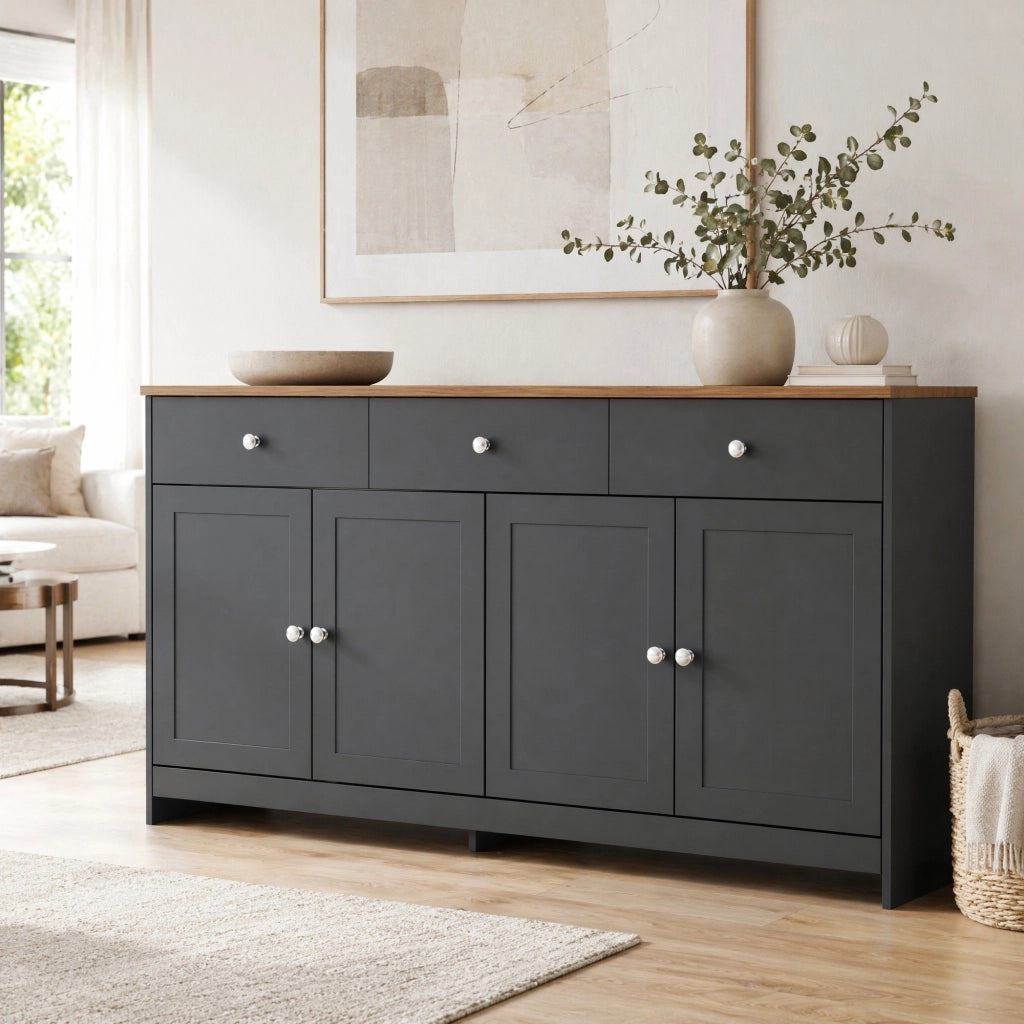 Credenza buffet rustica 160 cm con 4 ante e 3 cassetti