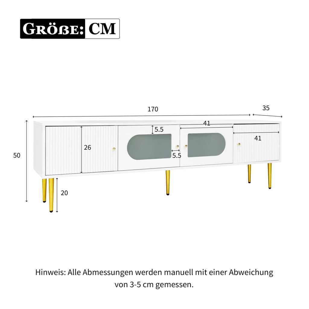Mobile porta TV con 4 ante, 2 passacavi e cerniere silenziose, pannello truciolare bianco, 170 × 35 × 50 cm