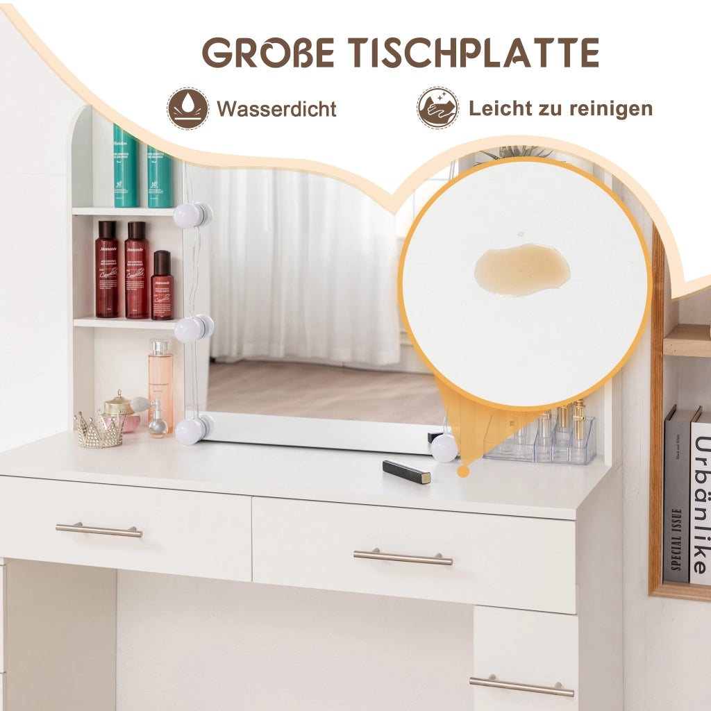 Tavolo da toeletta con specchio; cassetti e illuminazione LED
