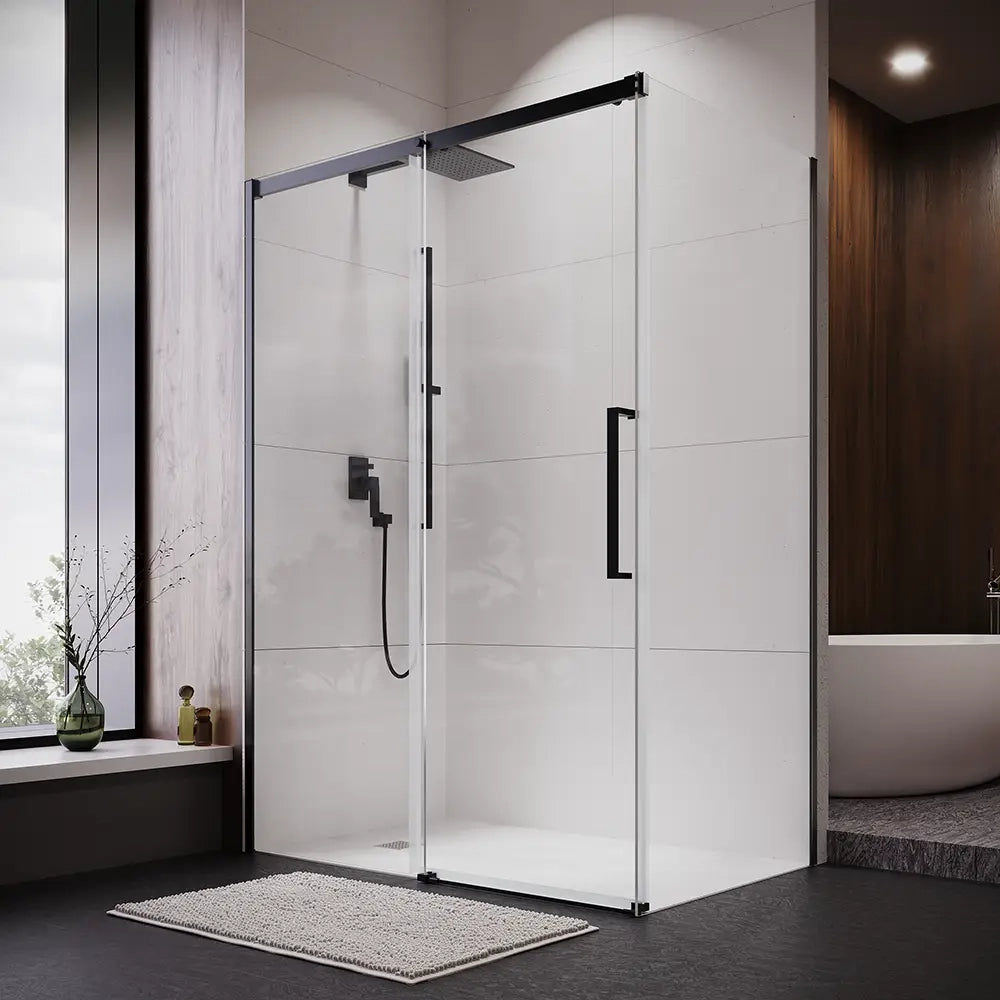 Box doccia 90x130 cm scorrevole vetro 8mm trasparente profili nero opaco h195cm | Antille