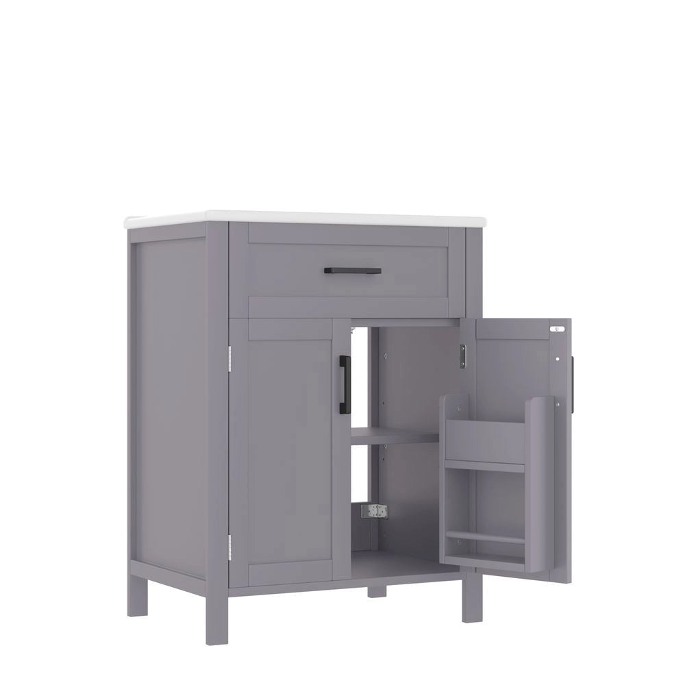 Mobile bagno con lavabo - Xylo - 60x46x84,8 cm - Grigio - Doppie ante, lavabo ceramica, ripiani regolabili
