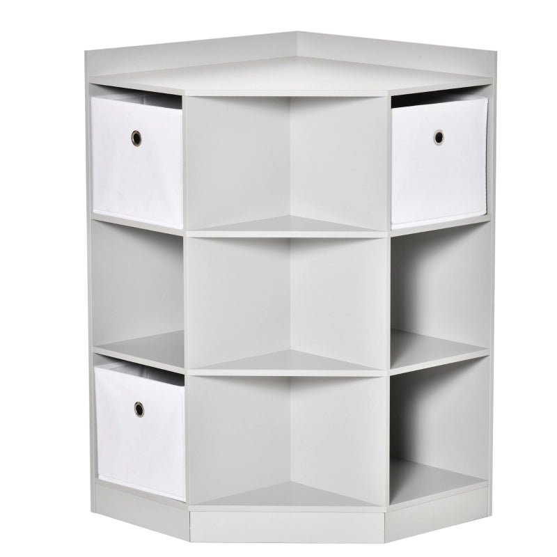 Scaffale angolare per bambini con 3 box contenitore, 9 scomparti, grigio, 57,4 x 57,4 x 94 cm