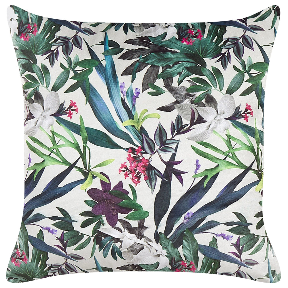 Cuscino in velluto verde crema 45 x 45 cm motivo foglie stile boho soggiorno camera da letto