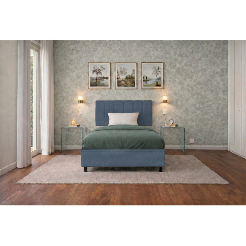 Letto imbottito Piazza e mezzo 120x200 cm Vertical - Contenitore,Microfibra,Blu
