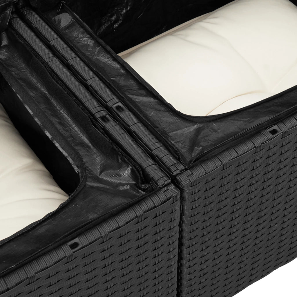 Set Divano da Giardino  4 Pezzi con Cuscini Rattan Polio Nero Acacia