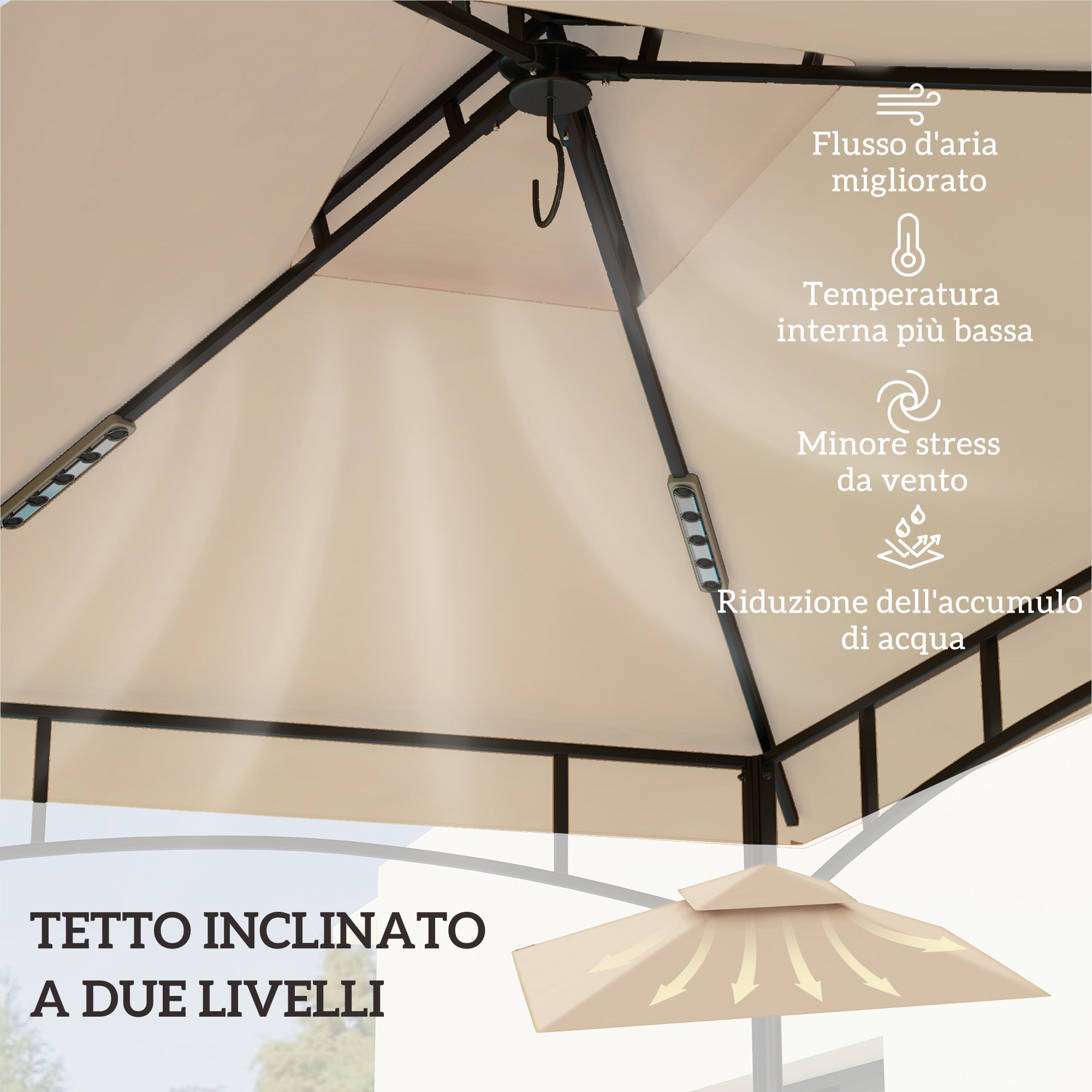 Copertura per Gazebo da Giardino 244x152 cm a 2 Livelli in Poliestere 160gsm Beige